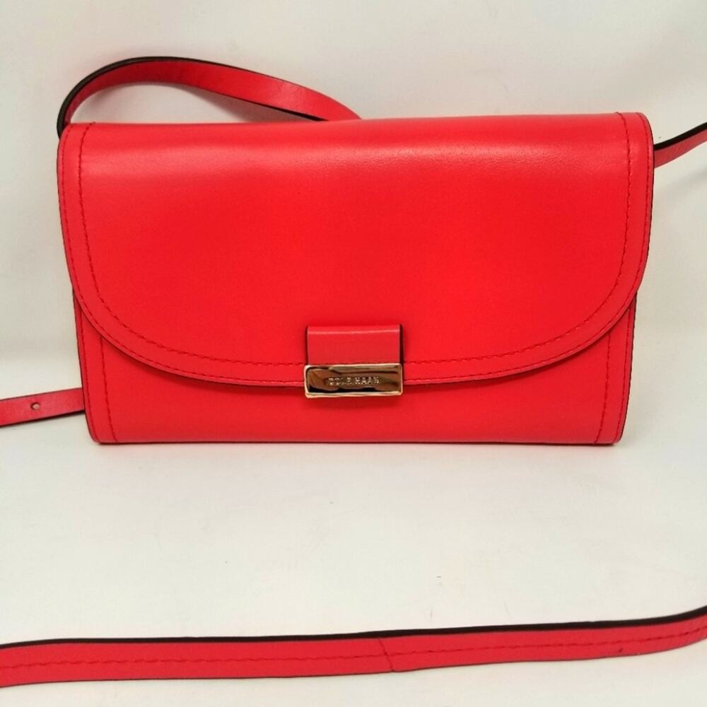 Cole Haan Coral‎ Pink Leather Crossbody Bag Clutch Purse Travel Cruise Vacation